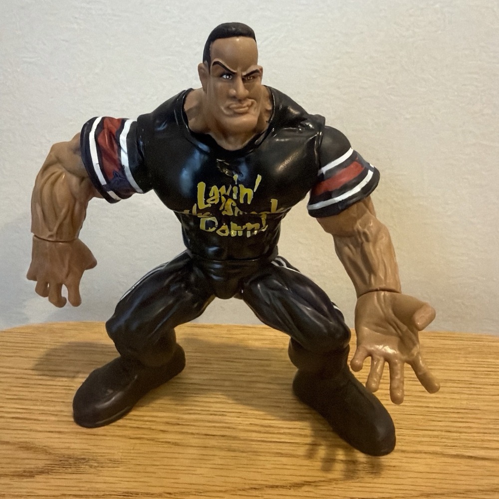 1998 WWF/WWE Jakks The Rock Layin' the Smack Down Maximum Sweat Figure Vintage